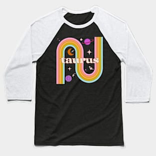 Taurus 70s Rainbow with Flowers Baseball T-Shirt